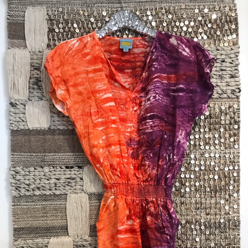 NWOT C&C California smocked waist tie dye dress M